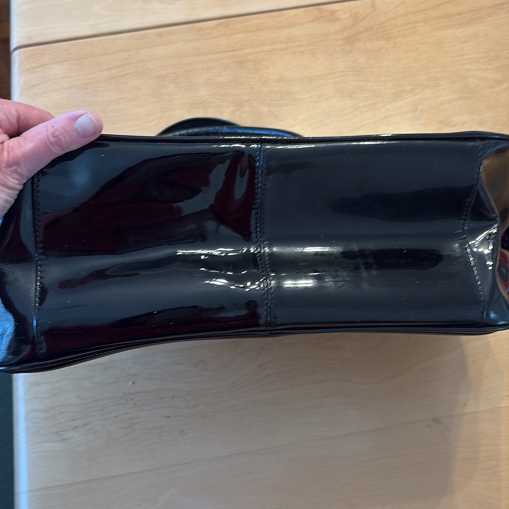 Calvin Klein Black Patent Leather Satchel Hand Bag with Double Top Handles - Picture 3 of 13